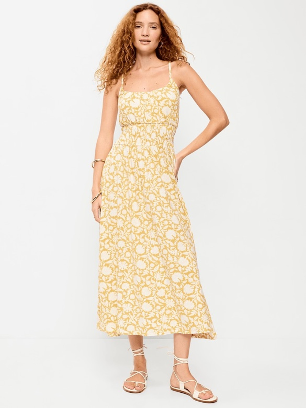 OLD NAVY • Yellow Floral Smocked Midi Dress• medium